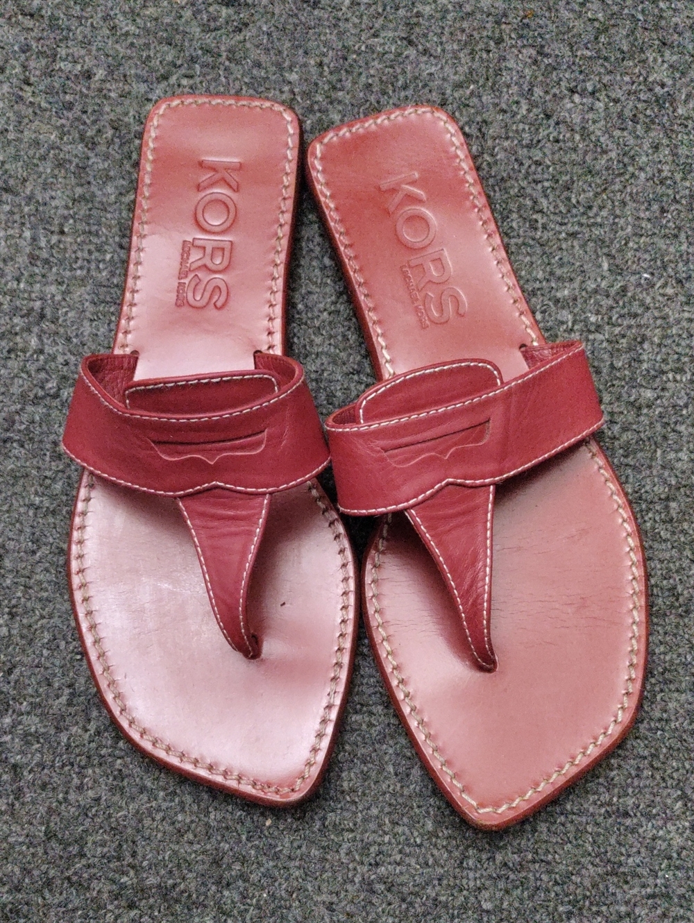 KORS Michael Kors Women's Red Leather Thong Sandals